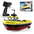 Yoyoom RC Boat, 1/72 RC Tugboat for Pools and Lakes, 2.4Ghz High-Speed Remote Control Boat with LED Lights and Low Battery Al