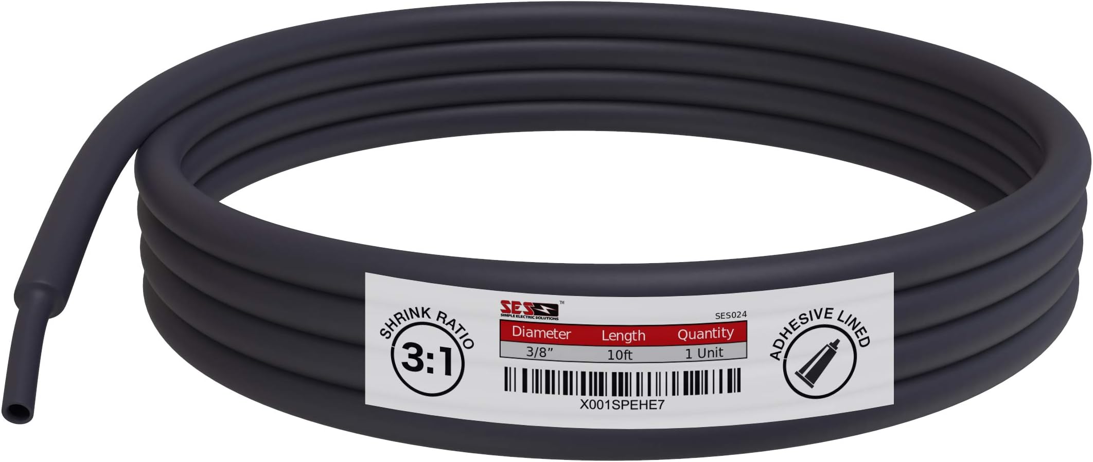 Dual Wall Adhesive Marine Heat Shrink - 10 Ft Roll - 3/8 Inch Diameter - Black