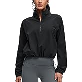 CRZ YOGA Drawstring Bottom Workout Jackets for Women - Half Zip Pullover Cropped Workout Outdoor Tops with Pockets