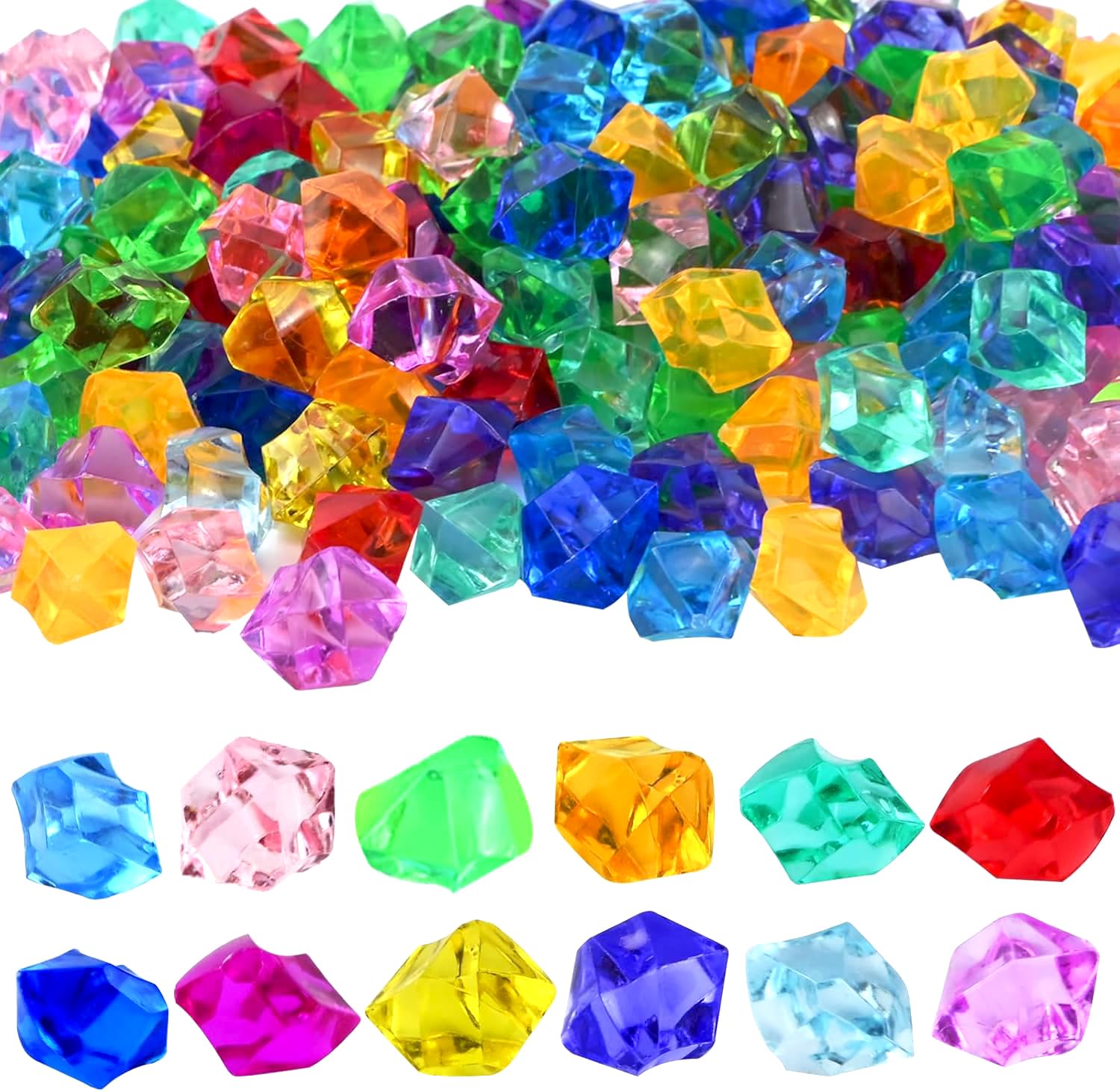 200Pcs Pirate Jewels Treasure, Acrylic Diamond Gems Jewels, Childrens Crystal Acrylic Gemstones, Kids Play Gems Ice Rocks Gems, Multicolor Gemstones Kids for Party Craft Decoration