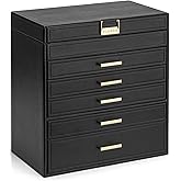 Vlando 6 Layer Large Jewelry Box - Jewelry Holder Organizer, Jewelry Box Organizer for Drawer Necklace Ring Bracelet and Watch, Birthday Gift for Loved Ones - Black