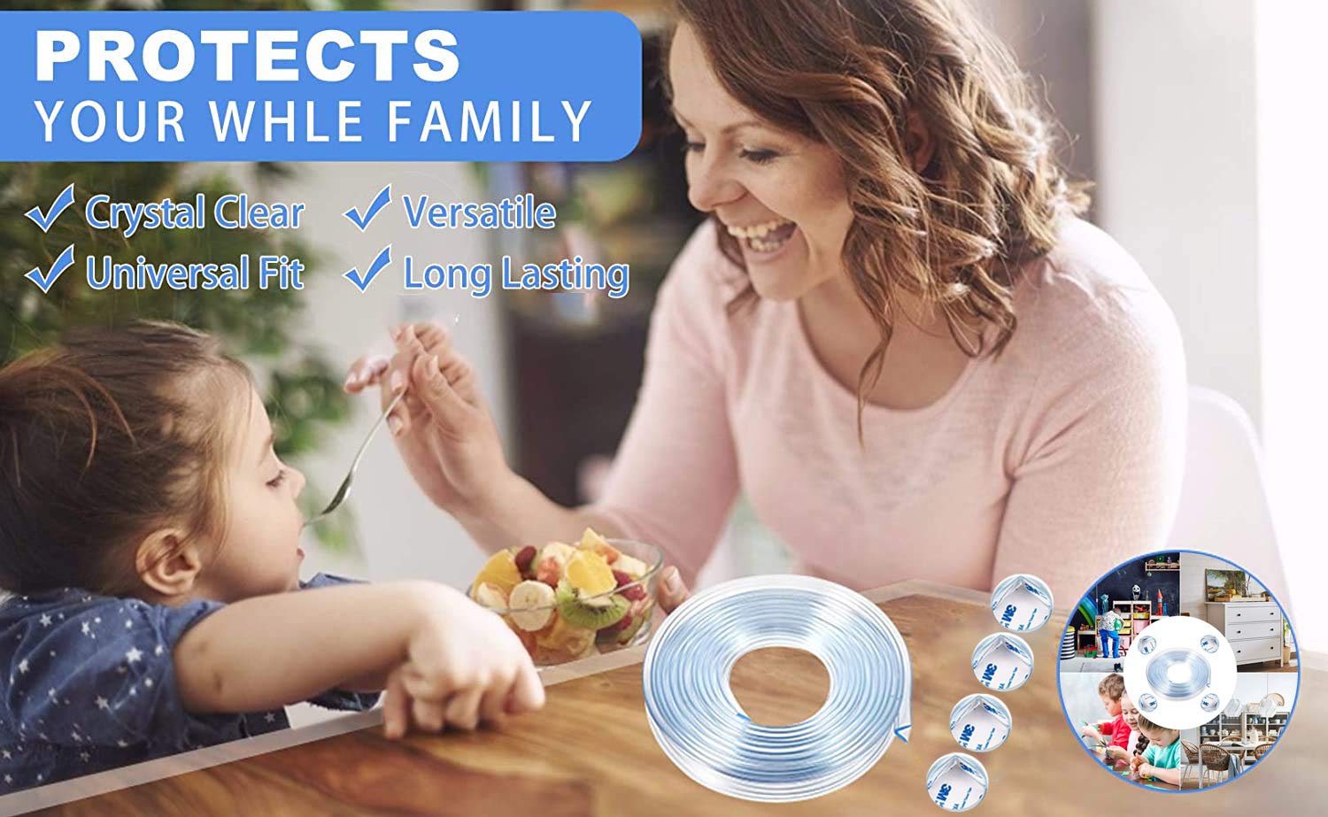 Corner Guards Baby Proofing Corner Protector, Clear Furniture Edge Guard Child Safety Kit Soft Silicone Bumper Strip 10ft(3m) with Upgraded Pre-Taped Strong Adhesive Toddler Corner Protector(4 Pack) : Baby