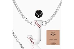 QINJIEJIE Initial Baseball Necklace A-Z Letter Necklaces Sports Accessories Drip Baseball Charm Pendant Jewelry Stainless Steel Silver Chain 22inch Personalized Gift for Men Lover Fans