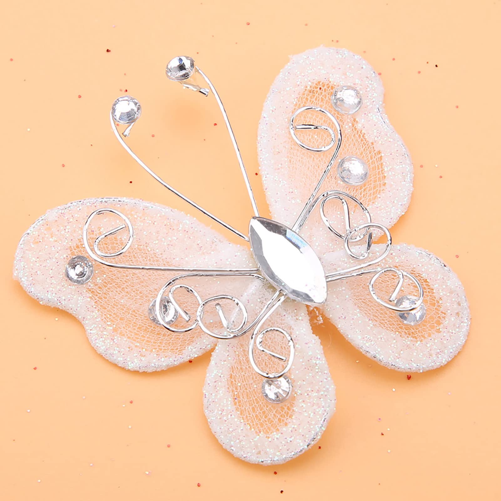 Superb 24pcs Mesh Butterfly Beautiful Gifts Festival Clothes Wedding Great Decoration(White)