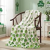Horaldaily St. Patrick's Day Flannel Blanket Throw, Green Shamrock Soft Fuzzy Plush Cozy Fleece Blankets for Couch Sofa Bed Lounging, Ideal Gifts for Kids Adults Self, 50x60