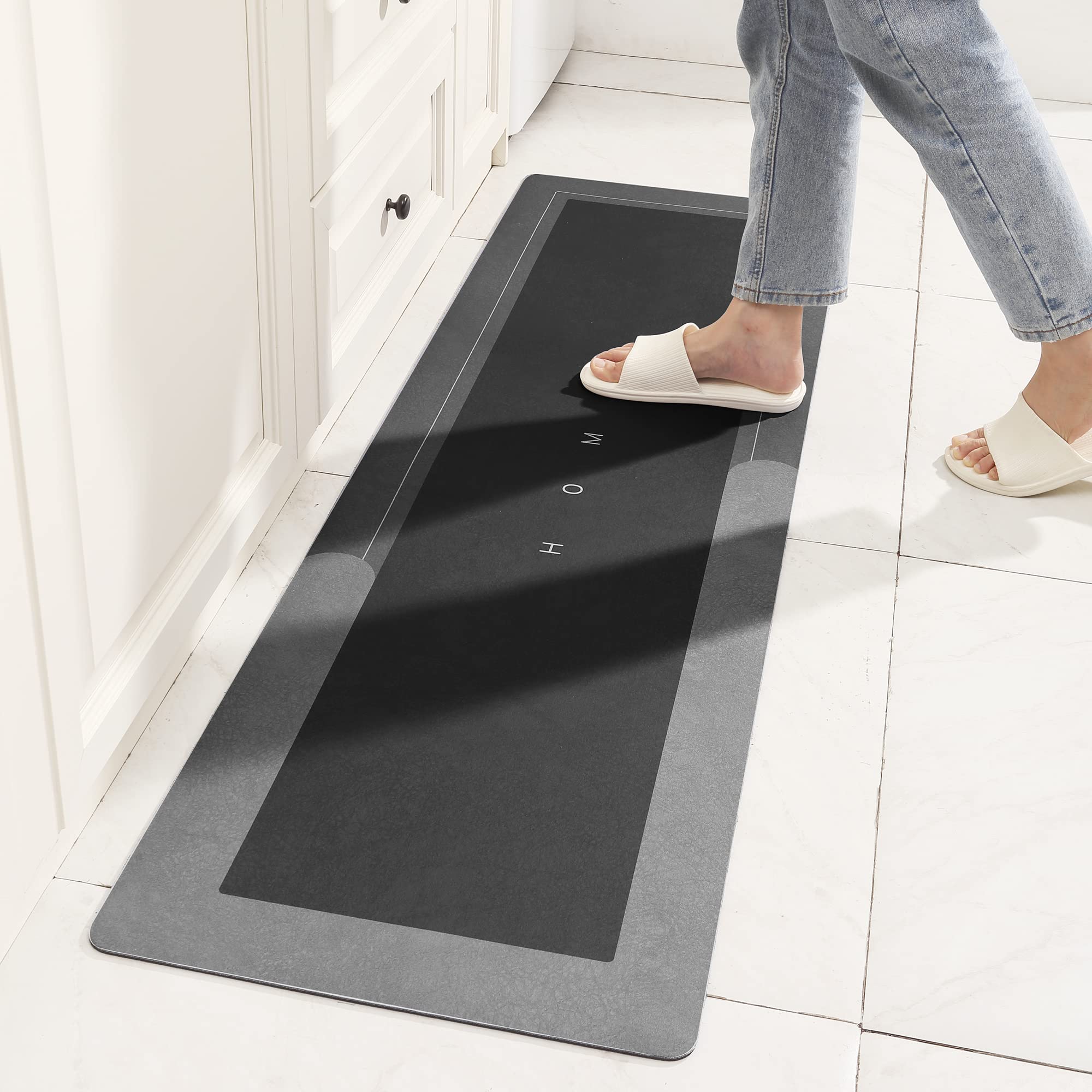 TOKLYUIE Super Absorbent Bath Mat Non Slip Anti Mould Quick-Drying Bathroom Mat Simple Kitchen Door Mat Machine Washable Large Living Room Carpet(45 x 150 cm, Rectangular Dark Gray) — image 1