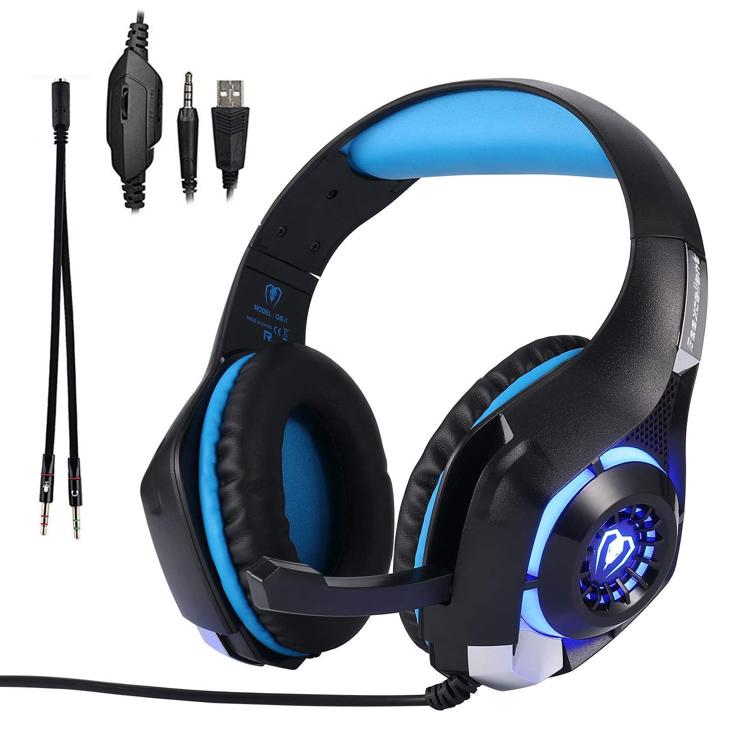 Xbox One Gaming Headset for PS4 PC Laptop Tablet Smartphone Over-Ear Nintendo Switch Headphones with Mic and Rotary Volume Control Noise Cancelling LED Lighting and Stereo Surround Sound Headset