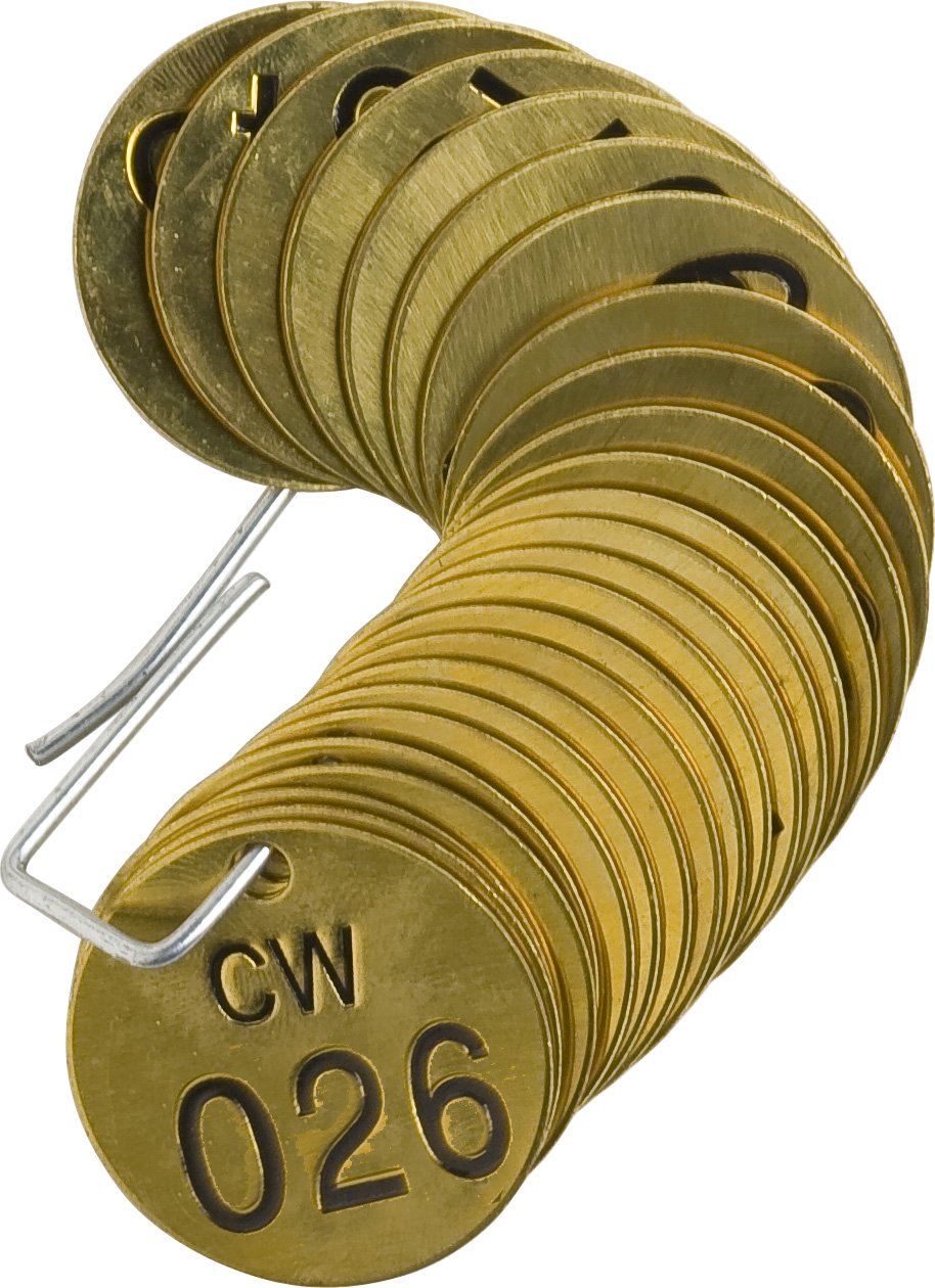 Brady 232571 1/2 Diameter Stamped Brass Valve Tags LegendCW 25 per Package Numbers 026050
