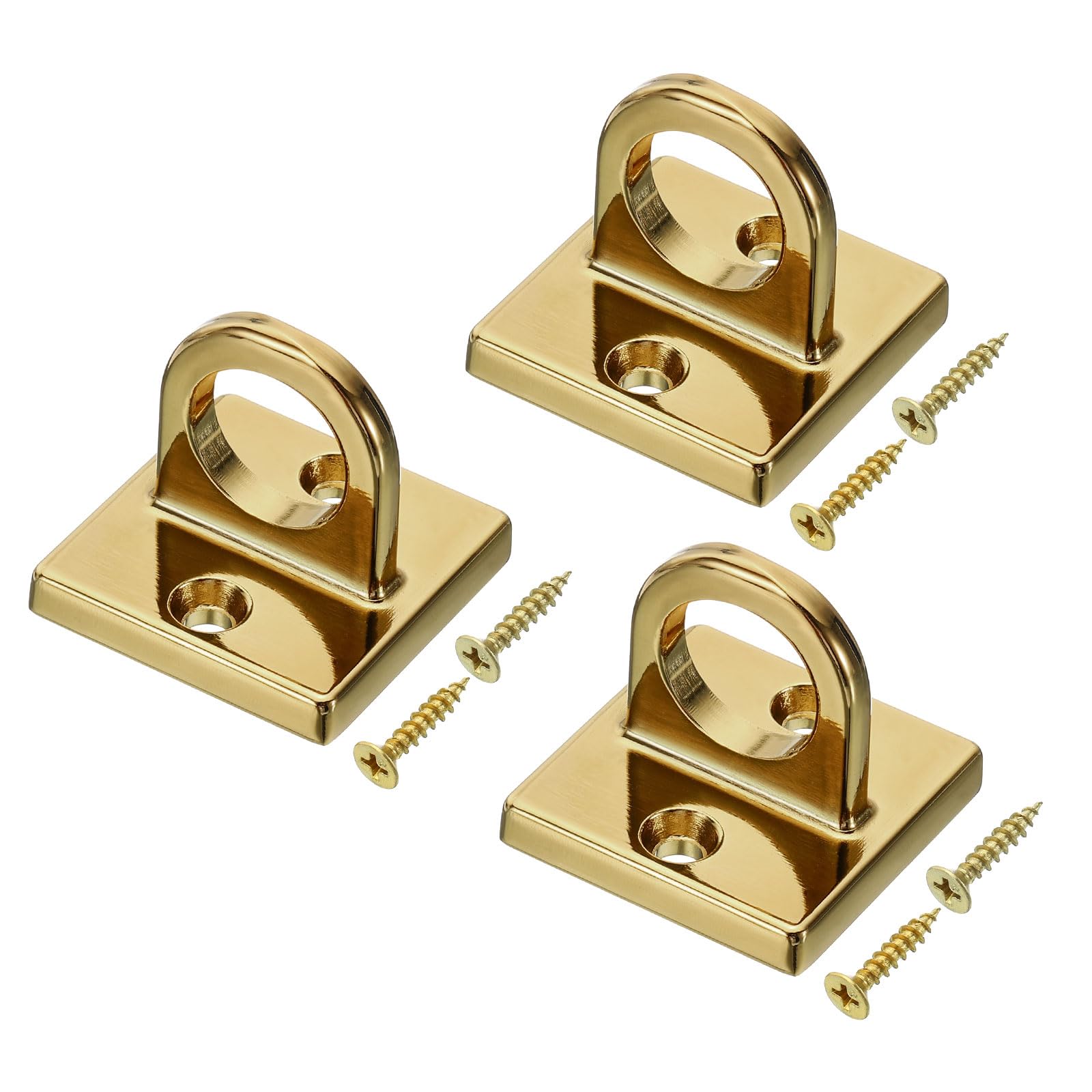 PATIKIL Pad Eye Plate U Hooks, 3 Pack Metal Ceiling Hook Wall Mount Loop with Screws Hardware Ring Hooks for Hanging Ropes in Queue Barrier, Golden