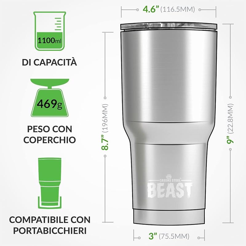 Beast Tumbler – 900 ml (30 oz), Rosa Confetto | Bicchiere termico in acciaio inox riutilizzabile con isolamento sottovuoto | con 2 cannucce e spazzola per la pulizia | Tazza a doppia parete