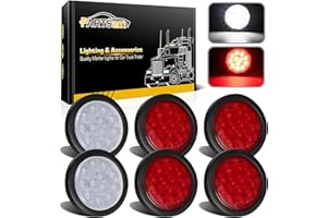 Partsam 6Pcs 4 Inch Round LED Trailer Tail Lights Kit - Round Led Stop Turn Tail Back-up Reverse Fog Lights 12 LED Include Li