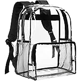 Vorspack Clear Backpack Heavy Duty - Large Clear Backpacks for School See Through Bookbag for Girls Boys Transparent Bag for Work, Concert, College - Black