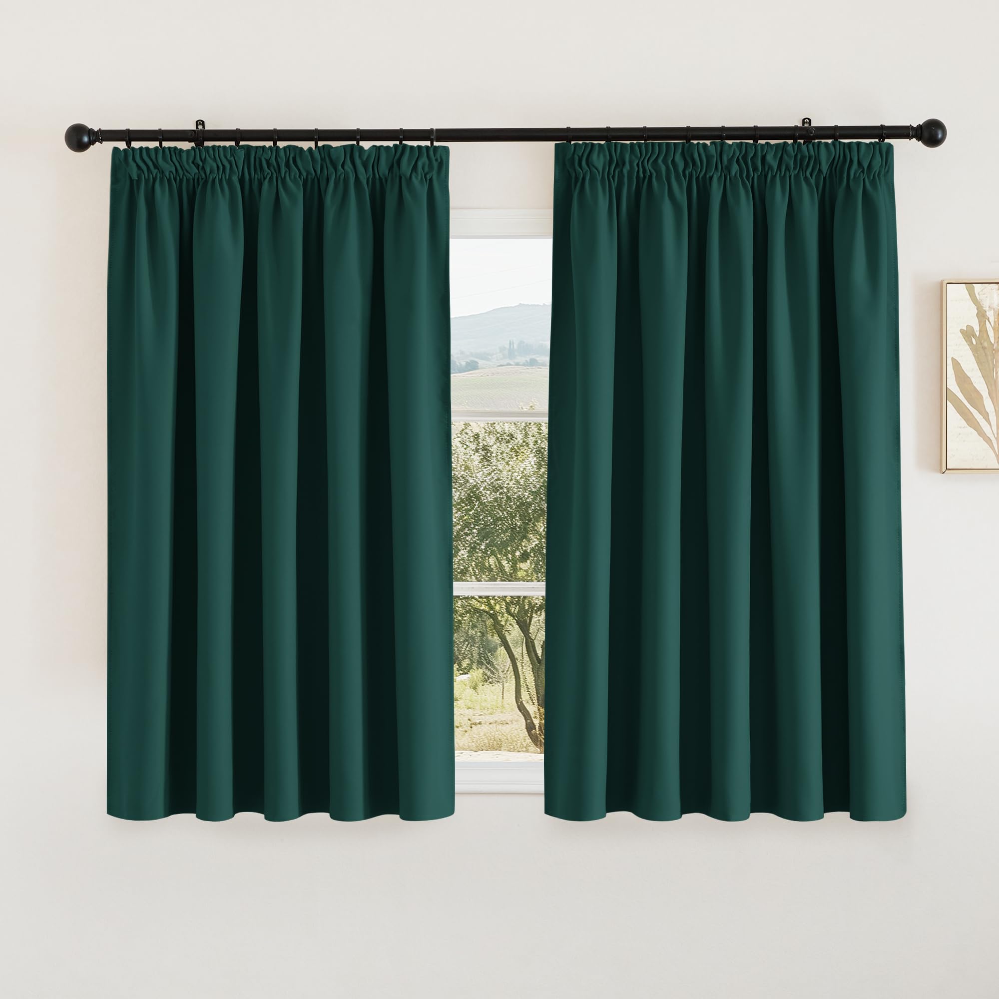 PONY DANCE Pencil Pleat Blackout Curtains - Soft Thermal Window Curtains for Basement Sunlight & UV Rays Blocked Drapes Privacy Protected, 2 Panels, W66 X L54, Dark Green — image 1