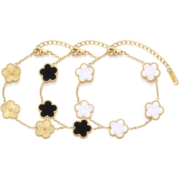 QKEPCY Ensemble Bijoux Trèfle à Quatre Feuilles Plaqué Or - Collier, Boucles, Bracelet, Bague Pour Femme Et Fille