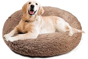 Aurako Cat Bed Dog Bed Round Cushion Pet Bed Mat Ultra Soft Plush Donut Sofa Comfortable Pillow Machine Washable Pet Cuddle Beds for Kitten Small Medium Large Dogs Cats 28" Khaki