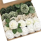 Ling's moment Artificial Flowers, 25Pcs 3" Roses in Sage Shades, Realistic DIY Foam Floral Decor for Wedding Bouquets/Centerpieces, Outdoor Party Backdrops, Room/Table, and Garden/Pot Decorations