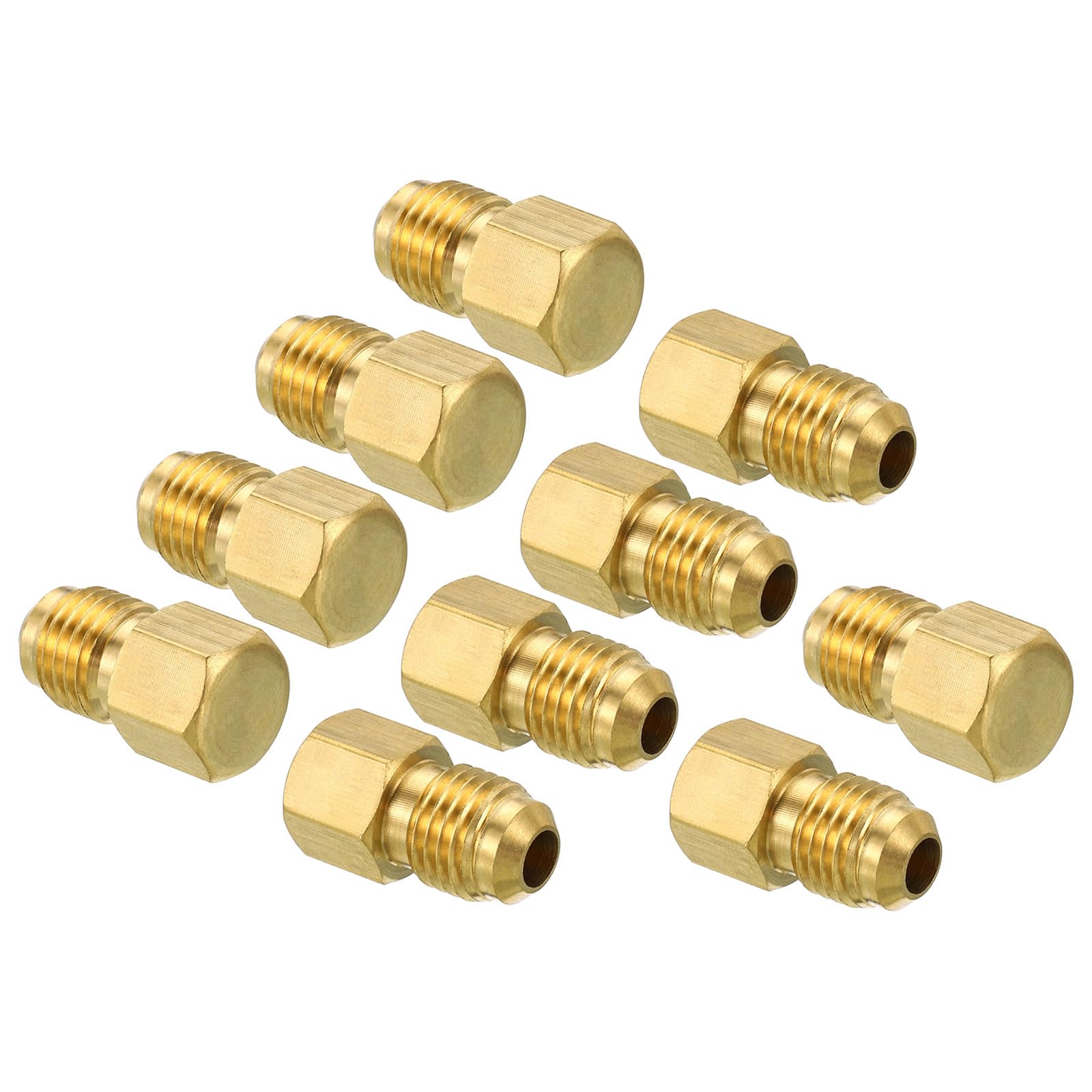 PATIKIL Male 1/4" Brass Seal Plug, 10 Pack SAE Flare Tube Fitting 45 Degree Hex Pipe Fittings for Air Conditioner Refrigeration