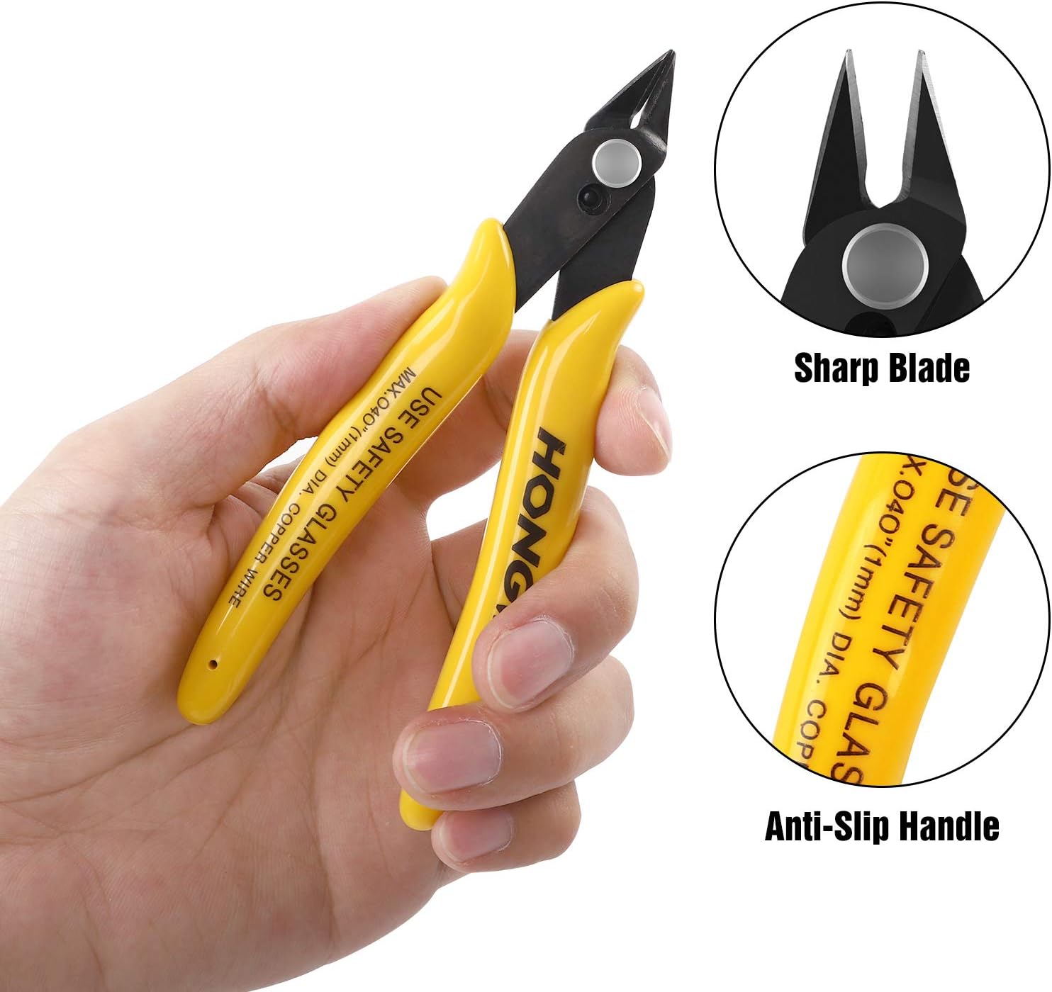 HongWay 1 Pack 170 Micro Wire Cutter, Shear Cutter, Small Side Cutting Clippers with Internal Spring, for Electronics, Heating Wire, Model Sprue, Soft Copper Wire, 5 in, Yellow - - 
