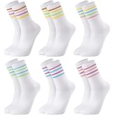 Jspupifip 6 Pair Retro Striped Socks for Women, Vintage Soft Comfortable Tube Fashionable Casual Crew Calf Sock for Girls and Ladies