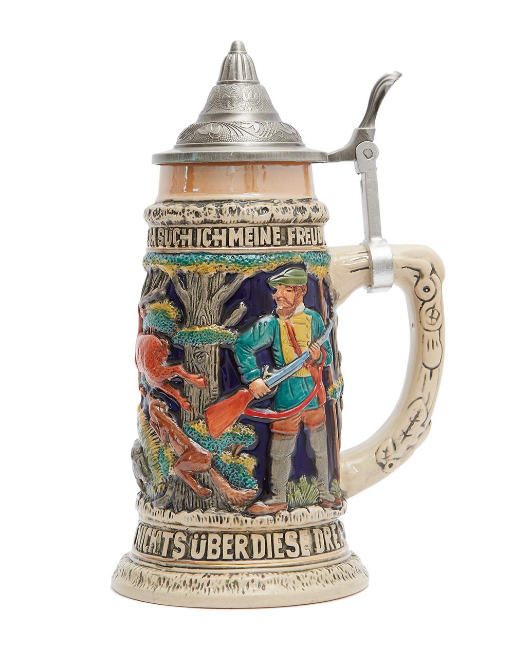 HAUCOZE Beer Stein Mug German Hunting Drinking Viking Tankard with Petwer Lid for Birthday Gifts Men Father Husband 0.6 Liter
