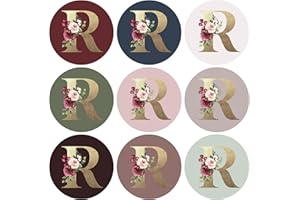 Mobiusea Creation Monogram Stickers | Gold Foil Letter R Initial Envelope Seals | 9 Chic Color Assortments | 1.4-Inch Wedding Monogram Stickers | 90 Pcs Floral Envelope Sticker Seals