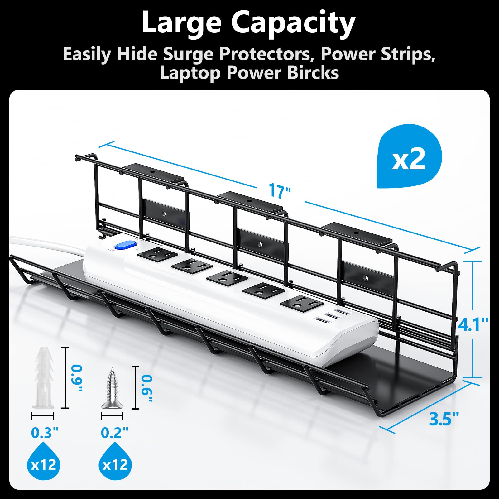 Mua 2 Pack DELAMU Under Desk Cable Management Tray, Metal Cord Cable ...