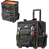 VEVOR Rolling Tool Bag, 110 lbs Load Capacity, 25 Pockets Heavy Duty Roller Tool Bag on Wheels, Adjustable Telescoping Handle