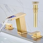 AVSIILE LED Bathroom Faucet 3 Hole, Brushed Gold Waterfall Bathroom Faucets, 8 Inch Widespread Modern Bathroom Sink Faucet, Wide Spread Touch On Three Hole 2 Handle Bathroom Vanity Faucet