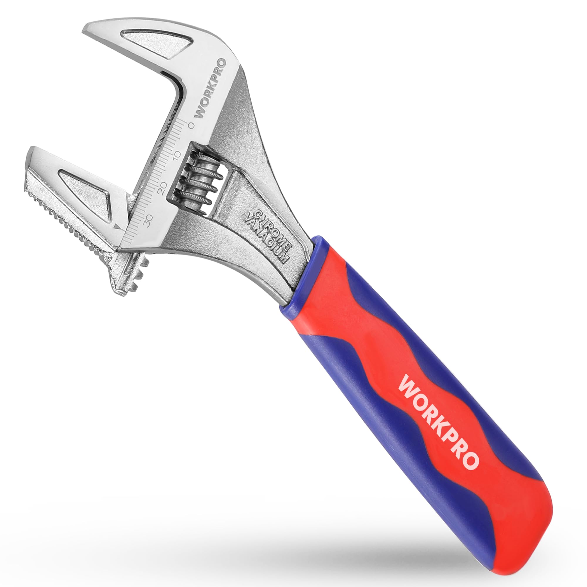 WORKPRO Wide Mouth Adjustable Wrench and Pipe Wrench 2-in-1, 42mm Extra Large Jaw Capacity, with Bi-Material Soft Grip