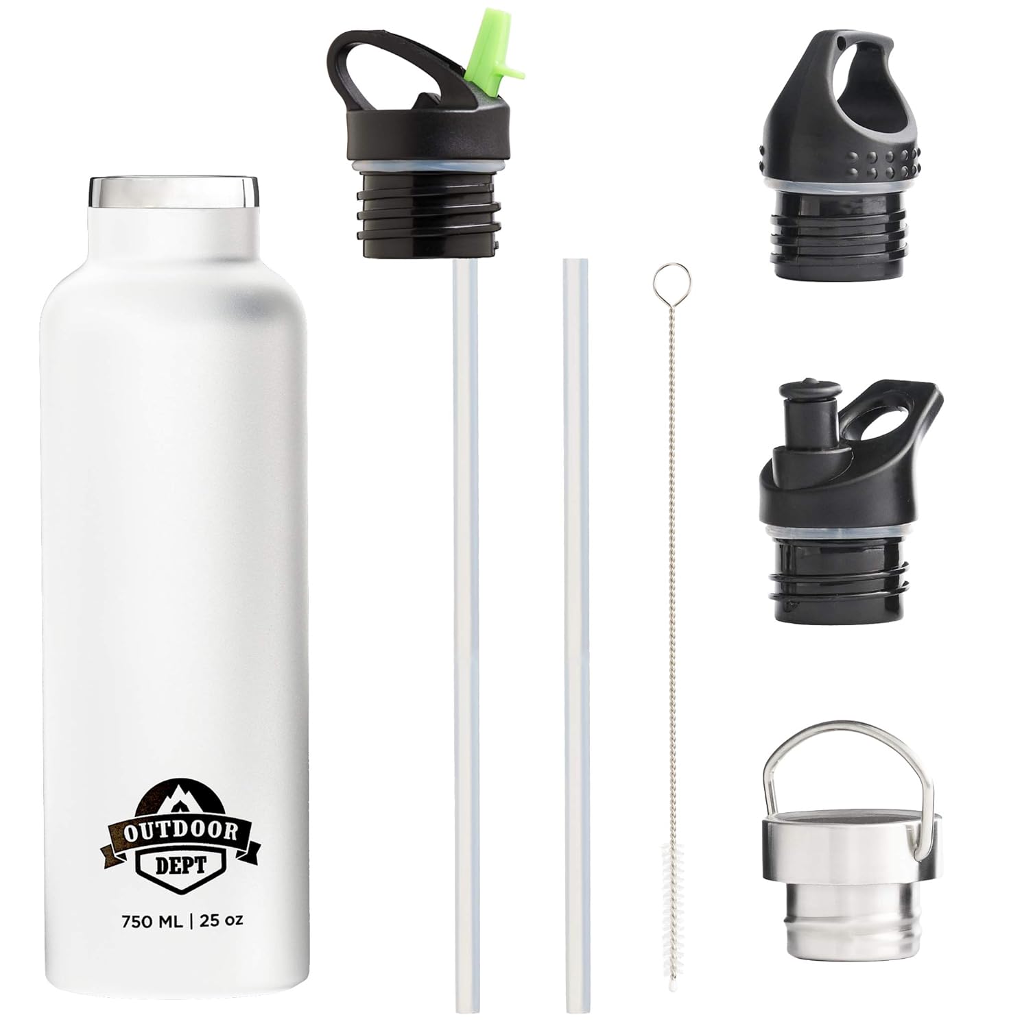 OUTDOOR DEPT Isolierte Edelstahl Trinkflasche 750 ML 4 Deckel BPA frei