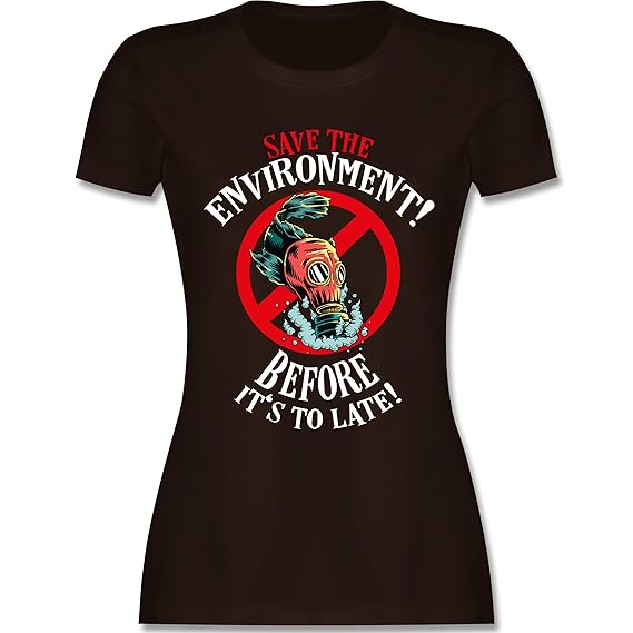 Sonstige Tiere - Save The Environment Before It's to Late! Fisch Gasmaske - Damen T-Shirt Rundhals
