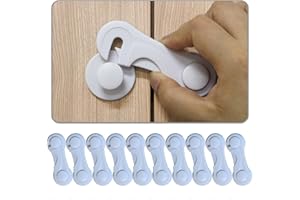 KONGNAI Cabinet Door Locks for Baby Proof and Child Safety, 10 Pack Cabinet Locks with Adhesive for Drawer Cupboards Fridge Closet and Pantry, Childproof Door Latch for Protecting Kids (White-10PCS)