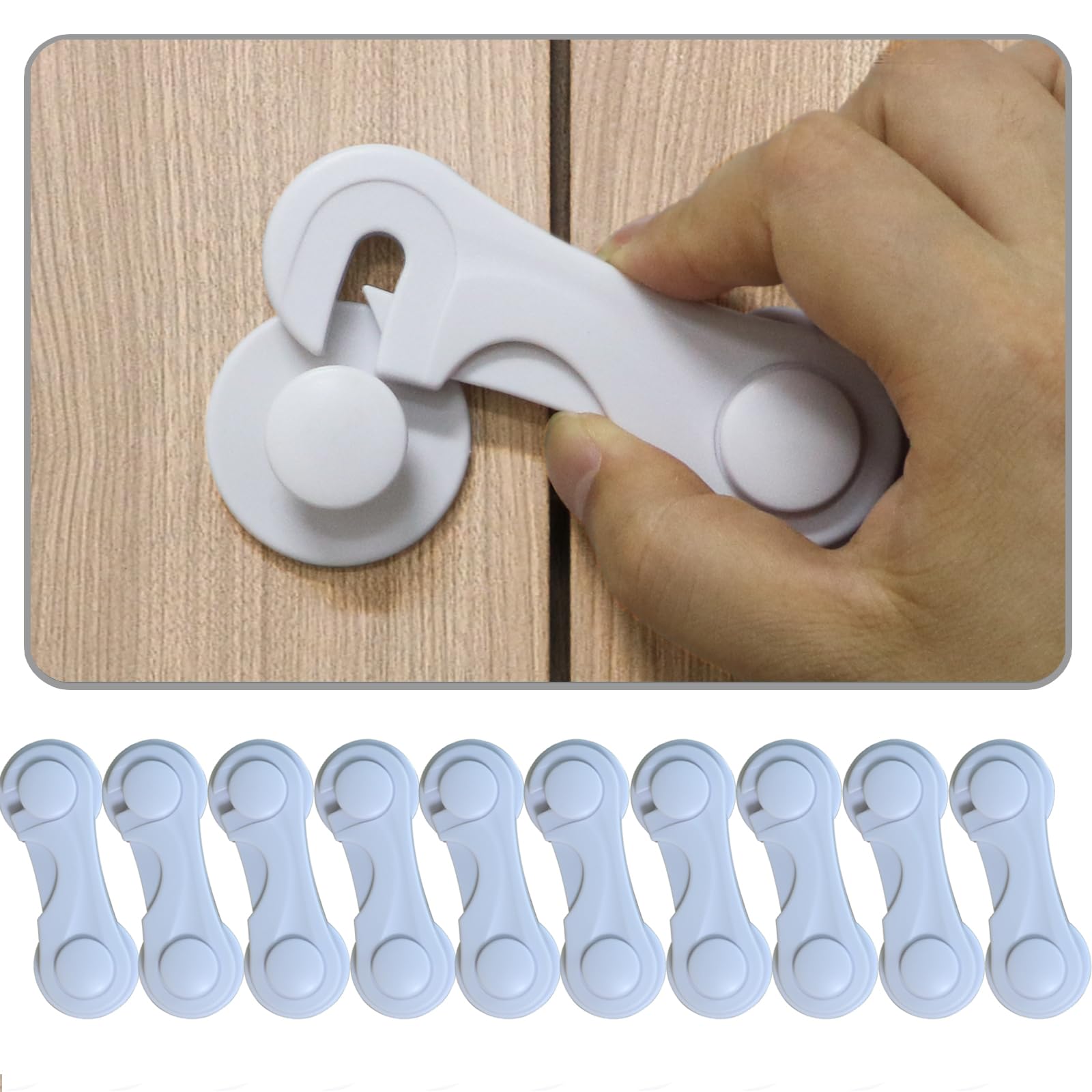 Photo 1 of Child Proof Cabinet Locks for Baby Safety, 10 Pcs Baby Proofing Cabinet Locks with Adhesive for Drawer Cupboards Fridge Closet and Pantry, Door Latch for Protecting Kids Toddler (White-10PCS)