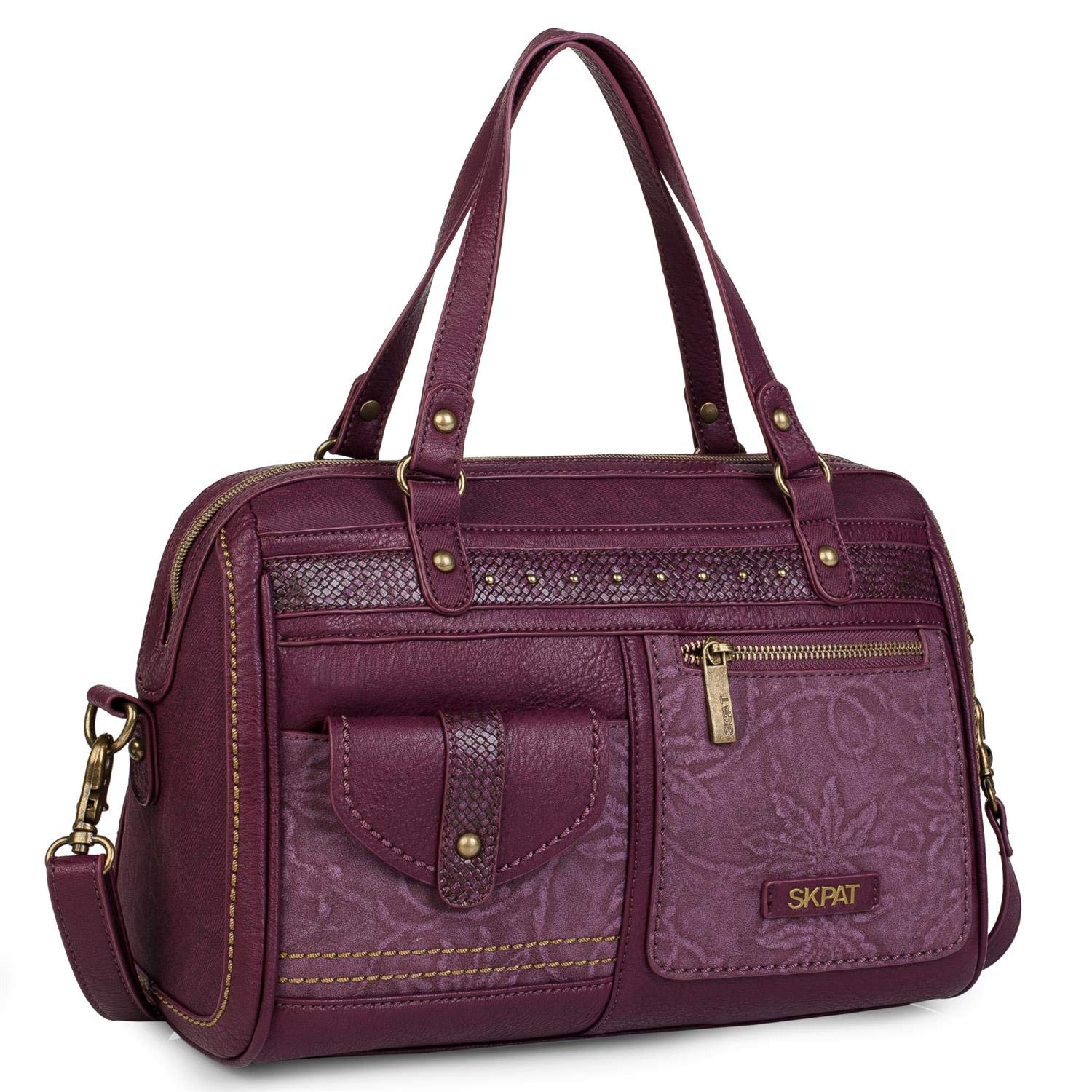 SKPAT - Handbags for Women - Ladies Handbags PU Soft Leather - Elegant Womens Handbag Multiposition - Ladies Bags with Adjustable Shoulder Strap - High Quality Women Handbag Brand, Burgundy