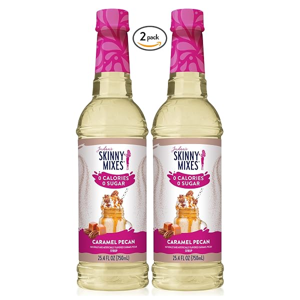 JORDAN’S SKINNY MIXES SUGAR FREE COFFEE SYRUP, CARAMEL PECAN COFFEE FLAVORING SYRUP, ZERO CALORIE DRINK MIX, LATTES, BAKING, PROTEIN SHAKE OR COCKTAIL, DAIRY & GLUTEN FREE, KOSHER, 25.4 FL OZ, 2 PACK
