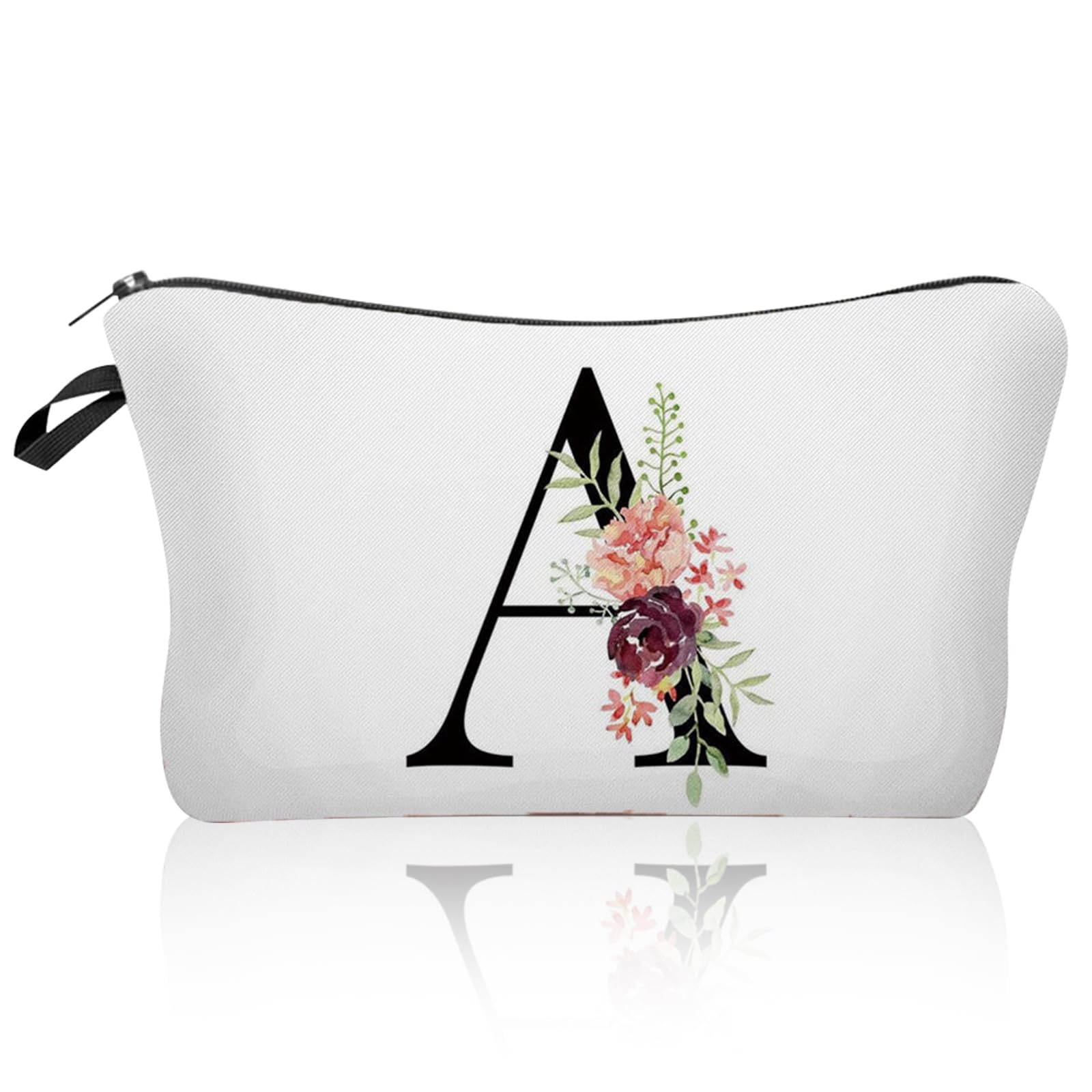 Personalized Alphabet Flower Print Cosmetic Bag,Waterproof Cosmetic Bag,Portable Travel Makeup Bag,Printed Storage BagBride Bridesmaid Cosmetic Pouch Gifts for Women Girls,Mum,Sister(A) — image 1