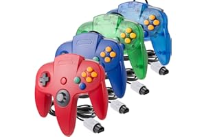 4 Pack Classic 64 Controller, suily Game pad Joystick for 64 - Plug & Play (Non PC USB Version) (Red/Blue/Clear Green/Clear Blue)