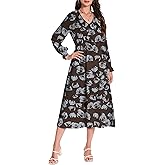 LUXEBOLD Womens Boho Maxi Dress Floral Dress Long Sleeve Ruffle V Neck Flowy Spring Casual Beach Vacation Long A Line Dresses