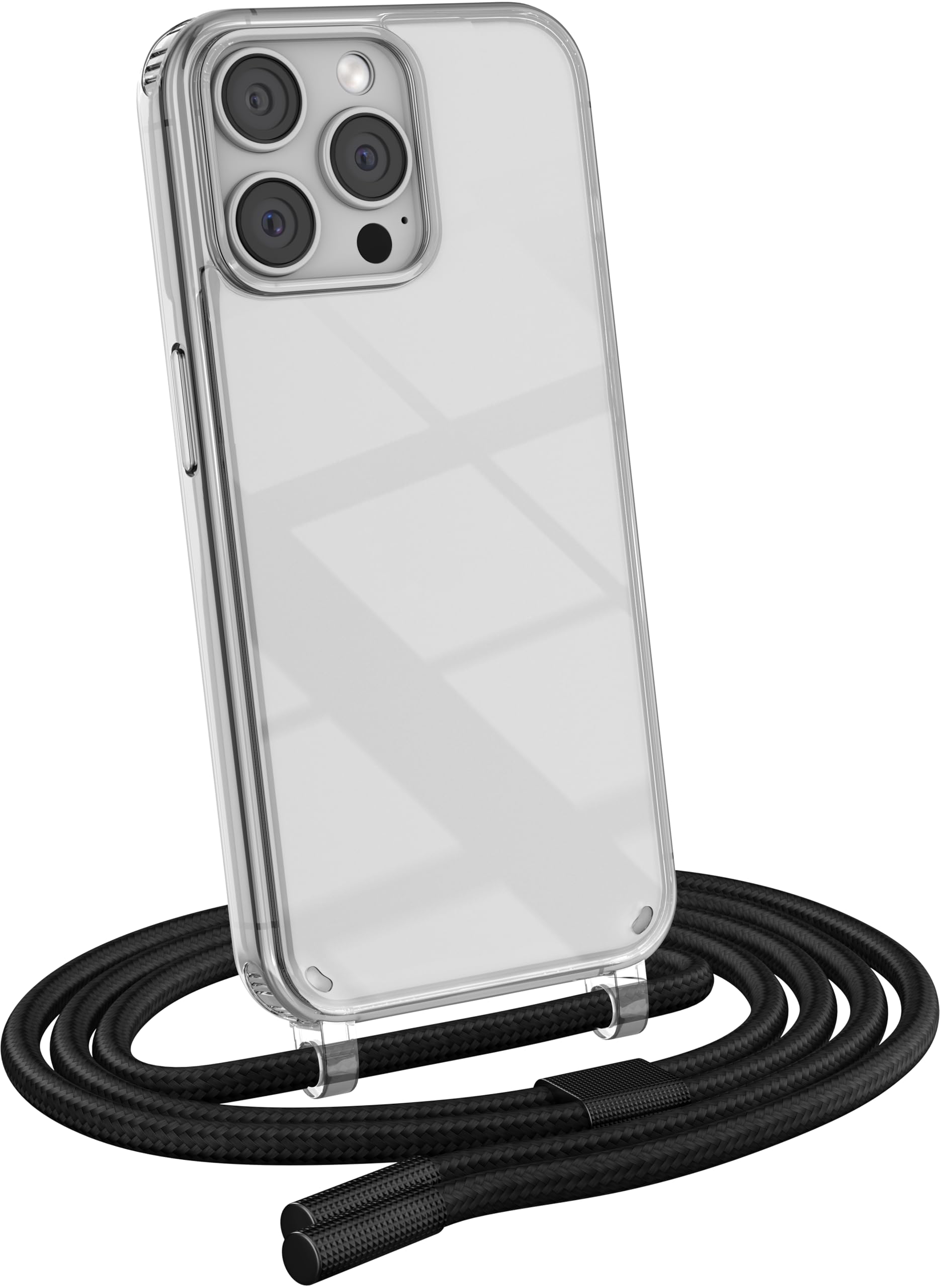 MyGadget Strap Case for Apple iPhone 15 Pro Max - [ with removable Cord ] Crossbody Phone Hard Cover - Case with Neck Holder - Lanyard Carrier with Rope in Black
