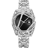 PINTIME Futuristic Gothic Watch for Men – Stainless Steel Wristwatch with Unique Claw Skeleton Design, Luminous Hands & Date Display (Black)