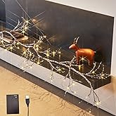 LITBLOOM Lighted Iced Garland with Timer 6FT 48 Warm White LED Lights, Brown Willow Vine Garland with Lights Battery Operated and USB Plug in for Home Fireplace Table Mantle Christmas Decoration