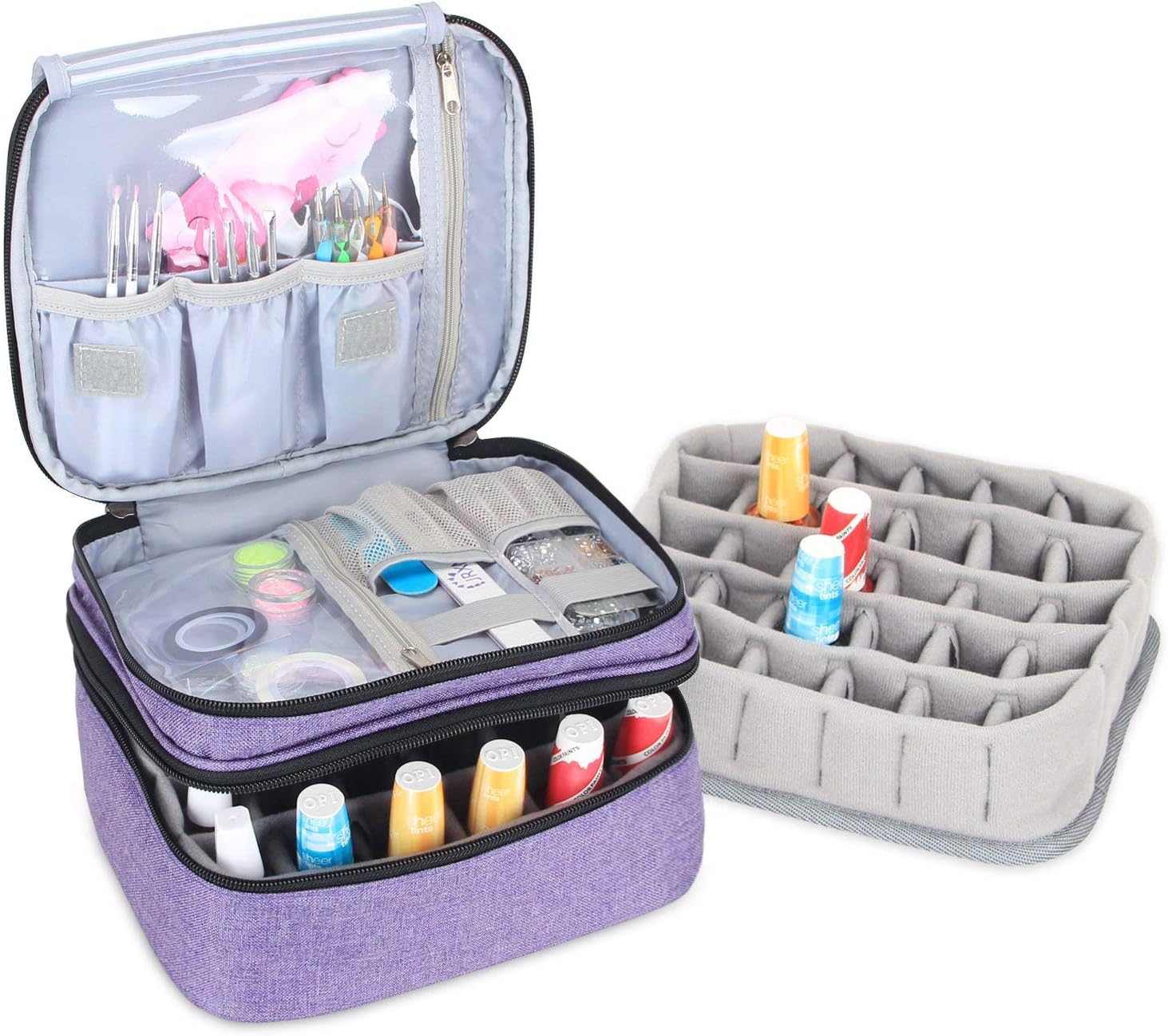 Luxja Nail Polish Storage Box, Nail Polish Storage Organizer, Purple, convient pour 30 bouteilles