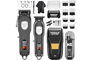 HIENA PRO Professional Hair Clipper Kit, Rechargeable Cordless Barber Kit and Hair Cutting Set, Electric Foil Shavers and Beard Trimmers, Ear, Nose Hair Trimmer Set & Facial Grooming Tool (Black)