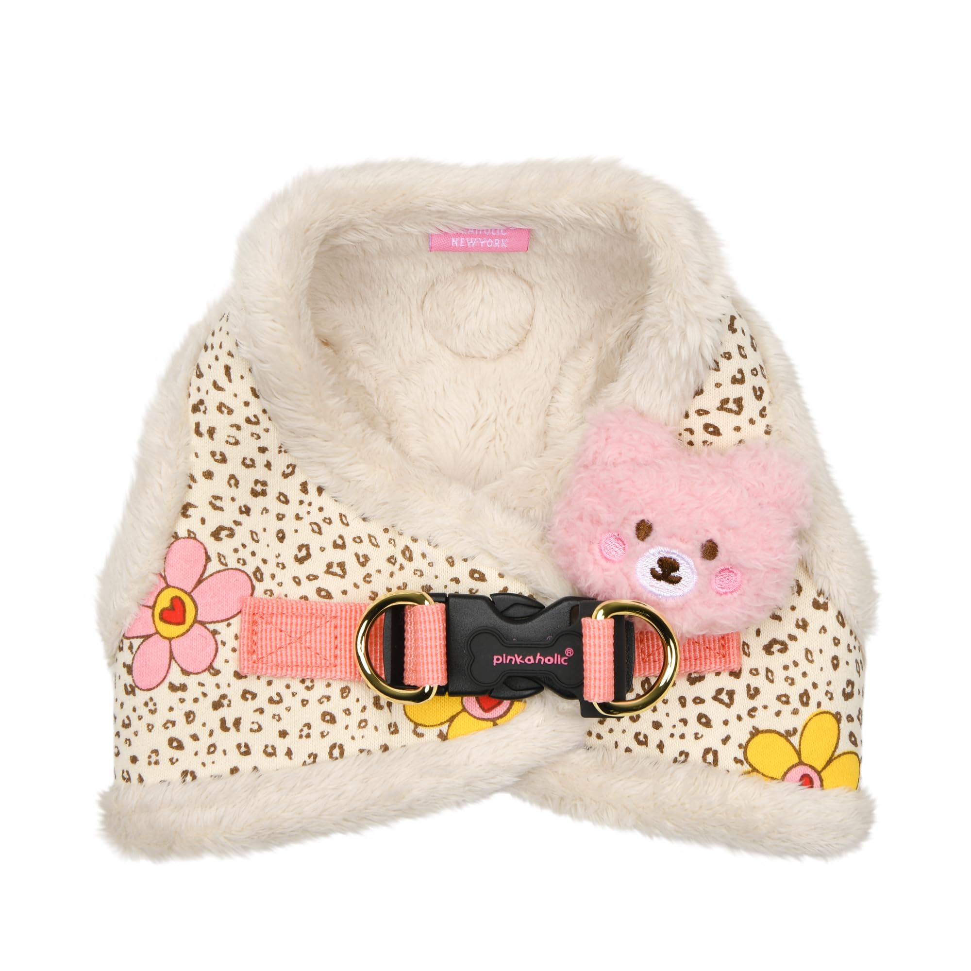 Pinkaholic New York Alisa Vest Dog Harness Step-in Warm Winter Leopard Pattern for Small Dog, Light Beige, Small