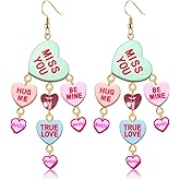 NLCAC Valentines Earrings for Women Conversation Candy Heart Earrings Statement Drop Dangle Earrings Valentines Day Gifts for Her