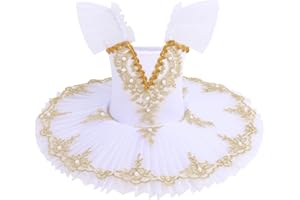IBAKOM Ballerina Swan Lake Costume Dance Pancake Platter Tutu Ruffle Sleeve Floral Print Gymnastics Leotard Ballet Tutu