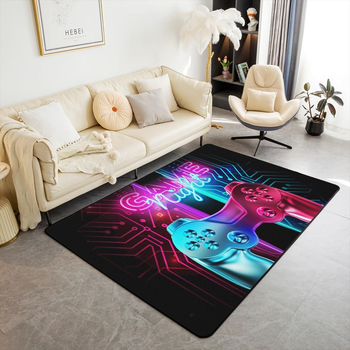 Gaming Rugs for Living Room Bedroom Kids Boys Video Game Rug for Living Room Bedroom Blue Purple Gamepad Floor Rug Carpets Entryway Rug Bedroom Playing Room Decor Indoor 150 * 200cm