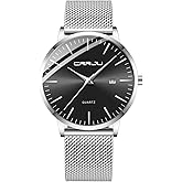 CRRJU Men's Minimalist Casual Luxury Auto Date Watches Fashion Business Japan Movement Quartz Waterproof Wristwatches for Men Stainsteel Steel Band Watch