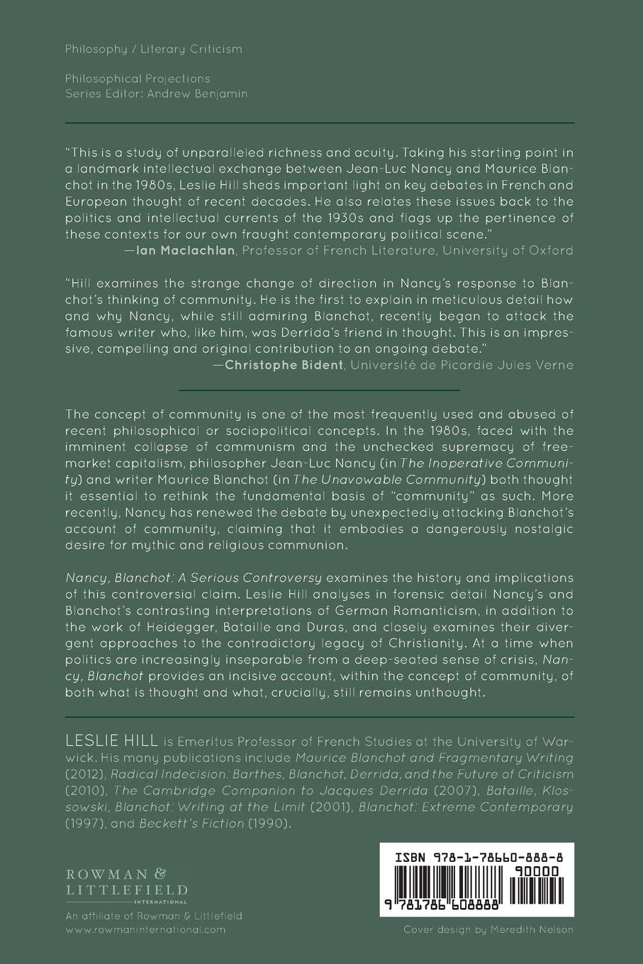 Nancy Blanchot A Serious Controversy Philosophical Projections Hill Leslie 9781786608888 Amazon Com Books