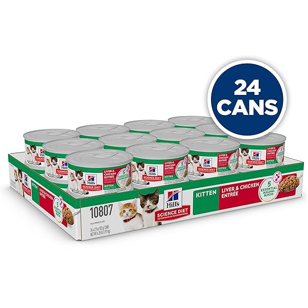 HILL’S SCIENCE DIET KITTEN, KITTEN PREMIUM NUTRITION, WET CAT FOOD, LIVER & CHICKEN MINCED, 2.9 OZ CAN, CASE OF 24
